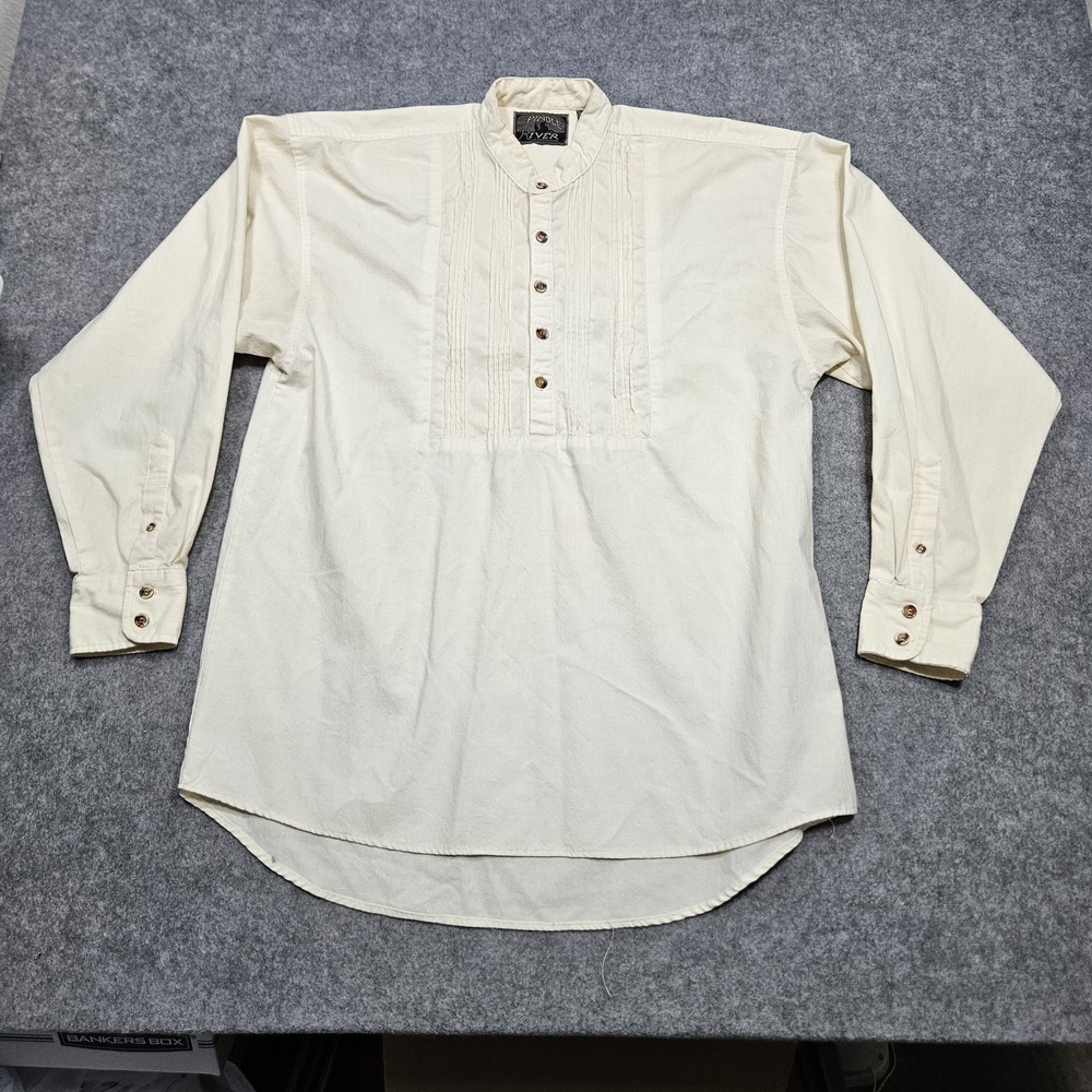 Vtg Western Shirt Pleated Spindle‎ River Henley Ivory Long Sleeve Mens Size XL